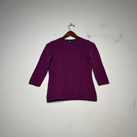 VTG GAP Stretch Lambswool Sweater Women XS Purple Prep 90s Retro Button Up Warm - Picture 1 of 10